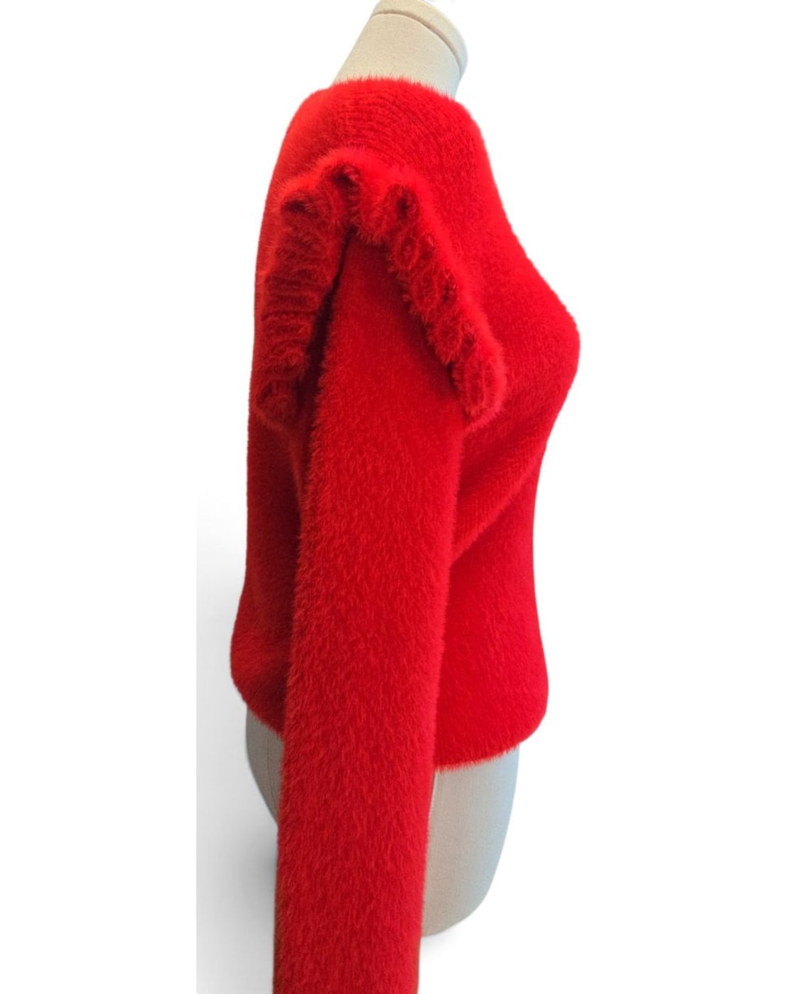 MOLLY BRACKEN Ruffle-Shoulder Fuzzy Sweater