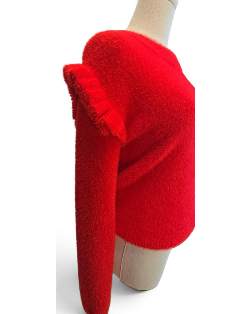 MOLLY BRACKEN Ruffle-Shoulder Fuzzy Sweater