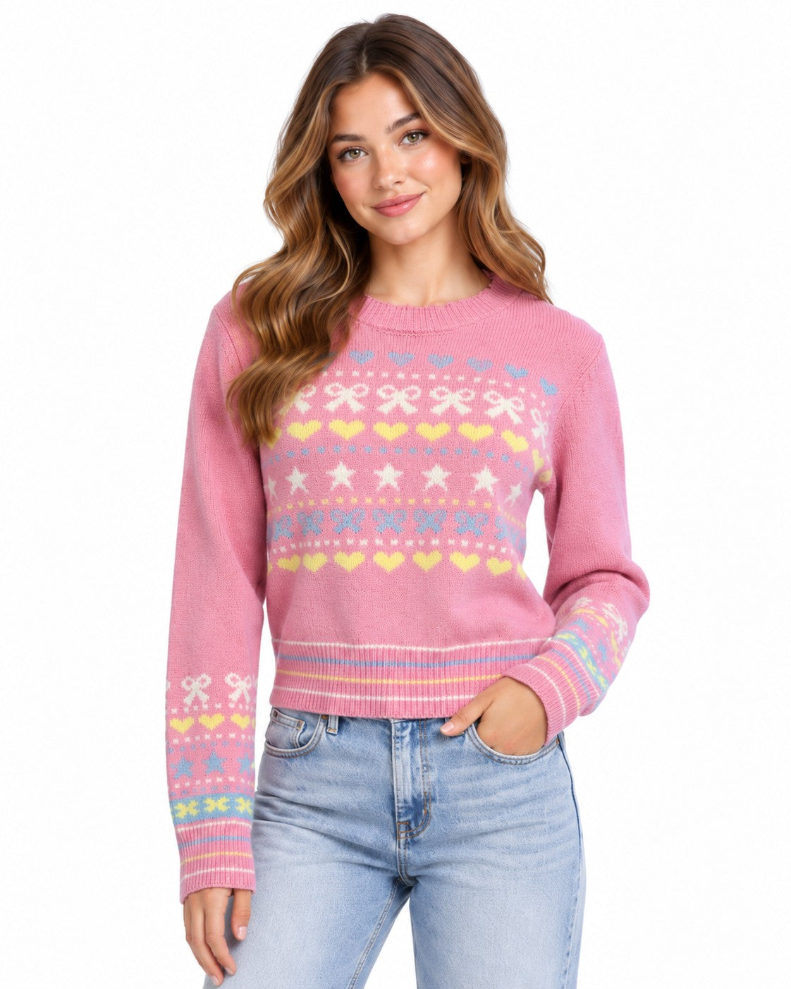 Sincerely Jules Fair Isle Heart Crewneck Sweater - Style# SW-124-808 - NWT