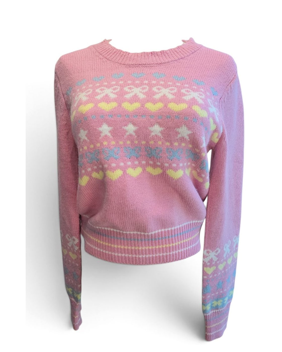 Sincerely Jules Fair Isle Heart Crewneck Sweater - Style# SW-124-808 - NWT