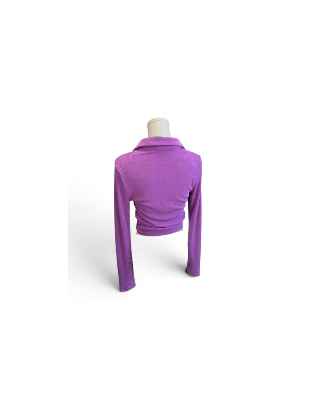 blue blush Ruched Cropped Collared Button-Front Top