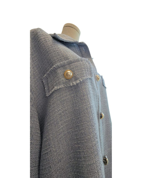 Blue ANDRÉE BY UNIT Tweed Pearl-Button Shirt Jacket, size L – photo 2