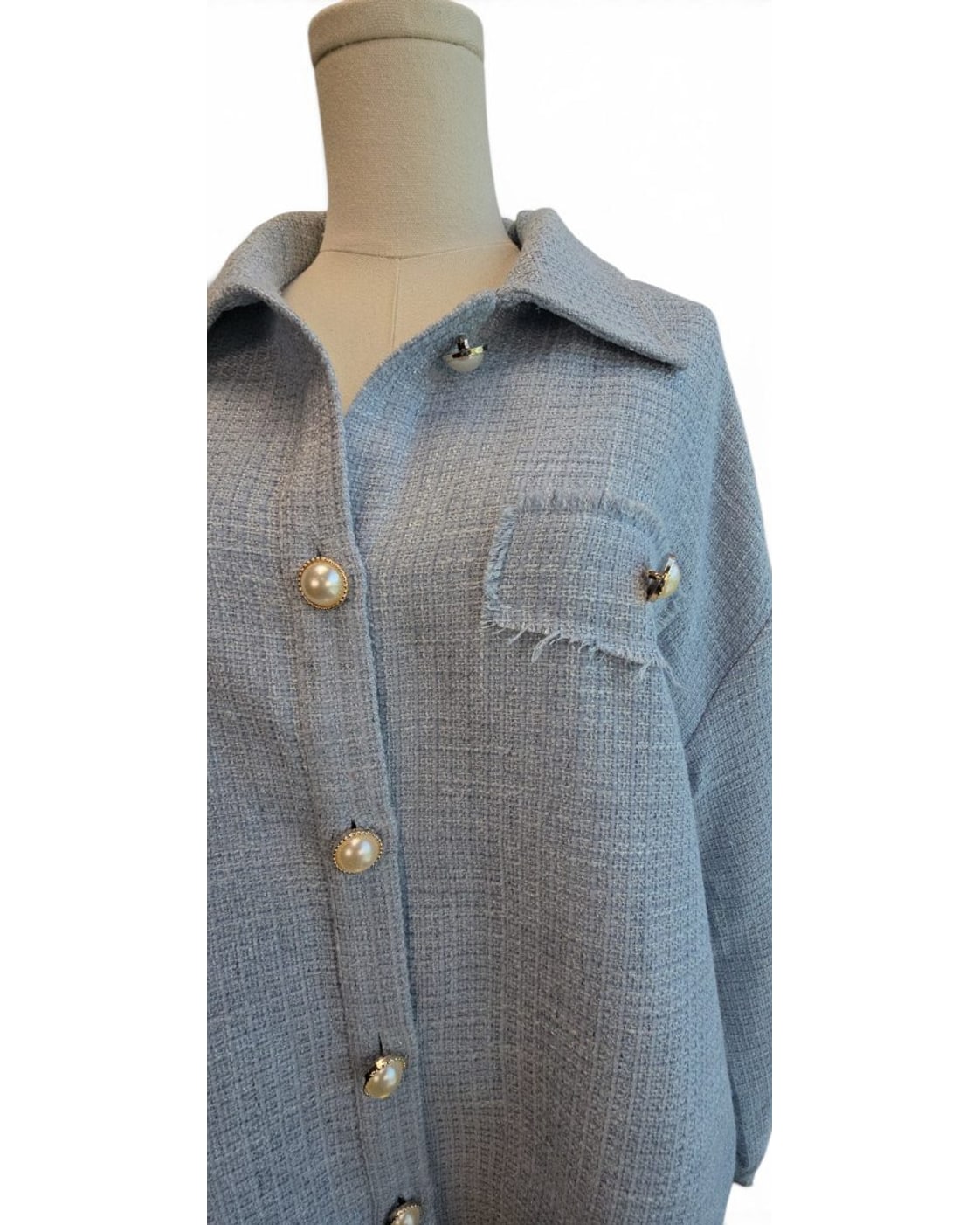 ANDRÉE BY UNIT Tweed Pearl-Button Shirt Jacket