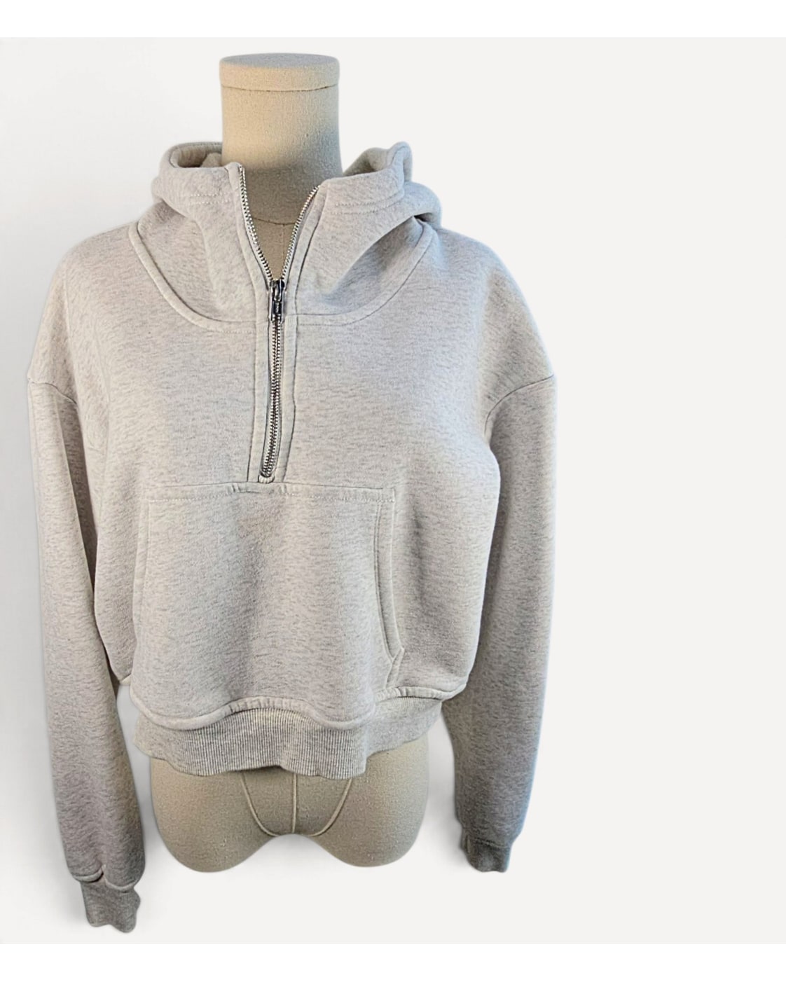 Grey TIC TOC Cropped Quarter-Zip Fleece Hoodie, size M