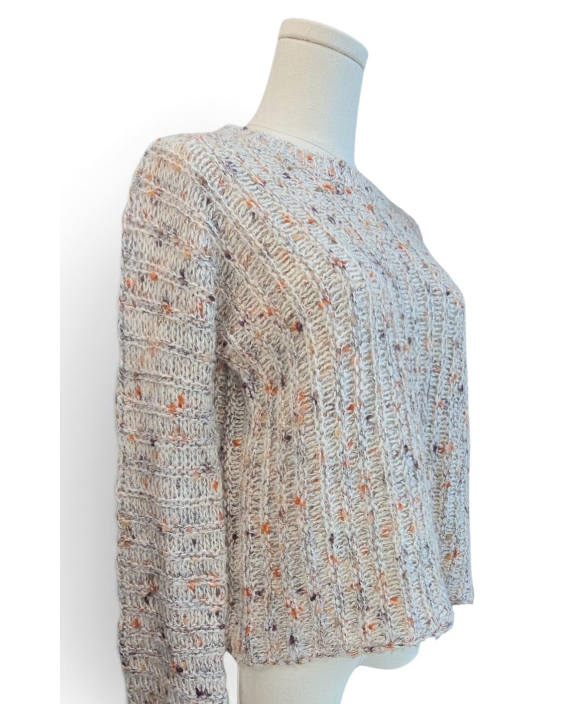 Speckled Open-Knit Cropped Sweater