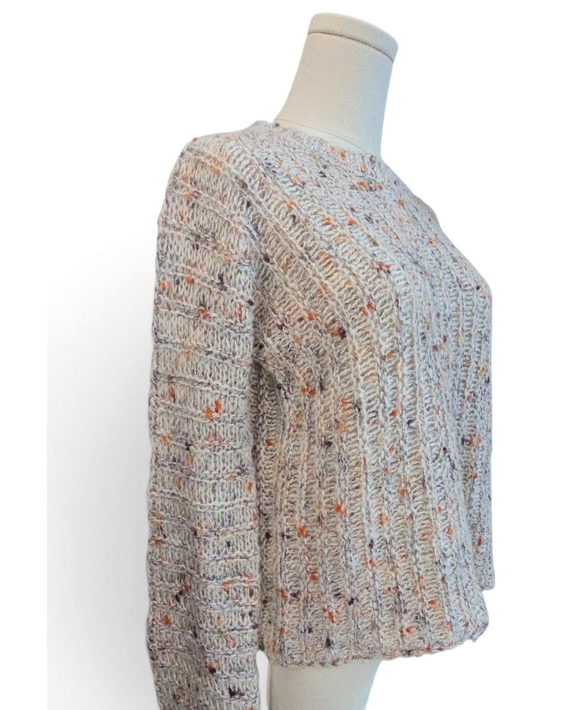 Speckled Open-Knit Cropped Sweater