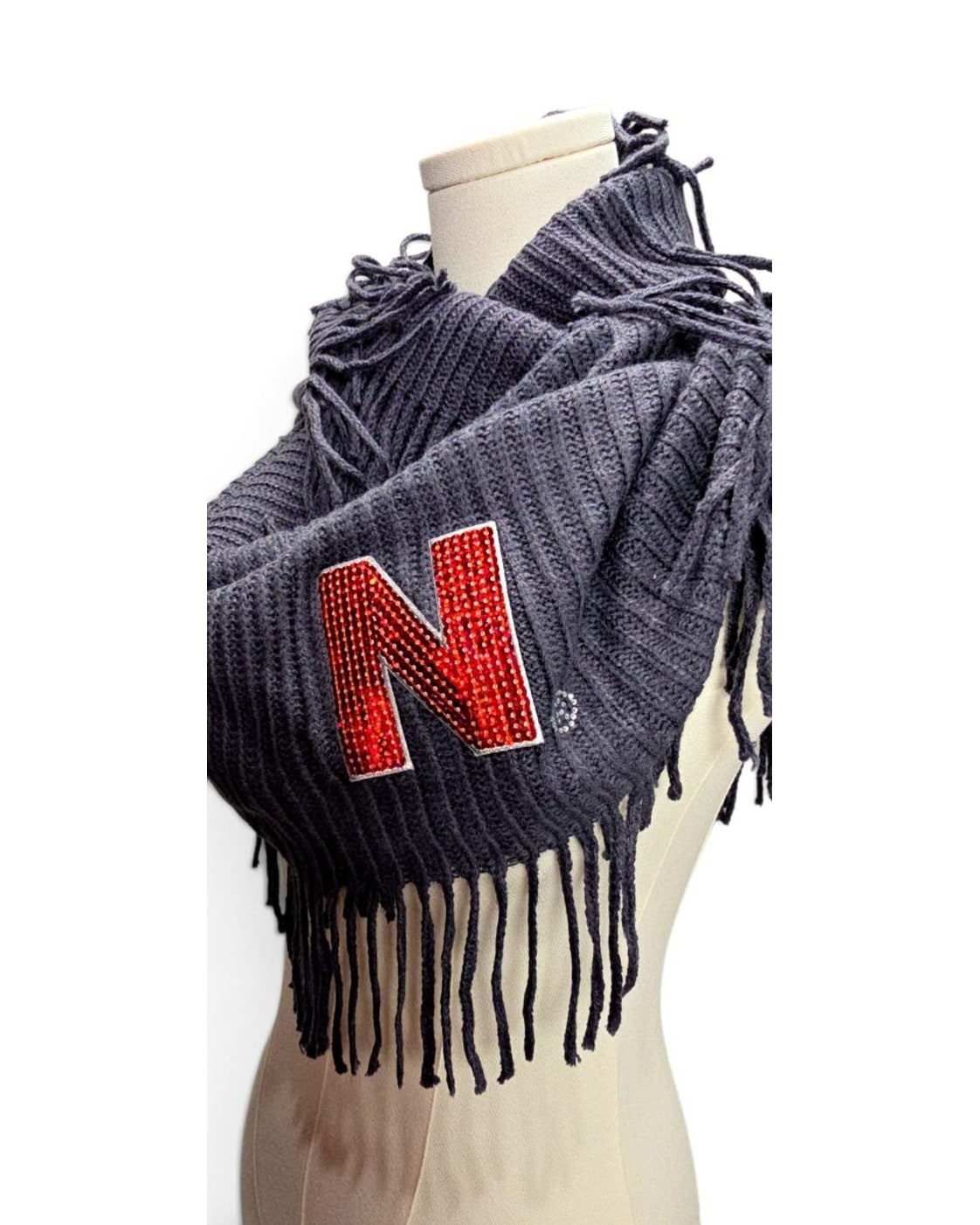 Navy THE CURATED PEARL Nebraska Rhinestone N Fringed Scarf – photo 2