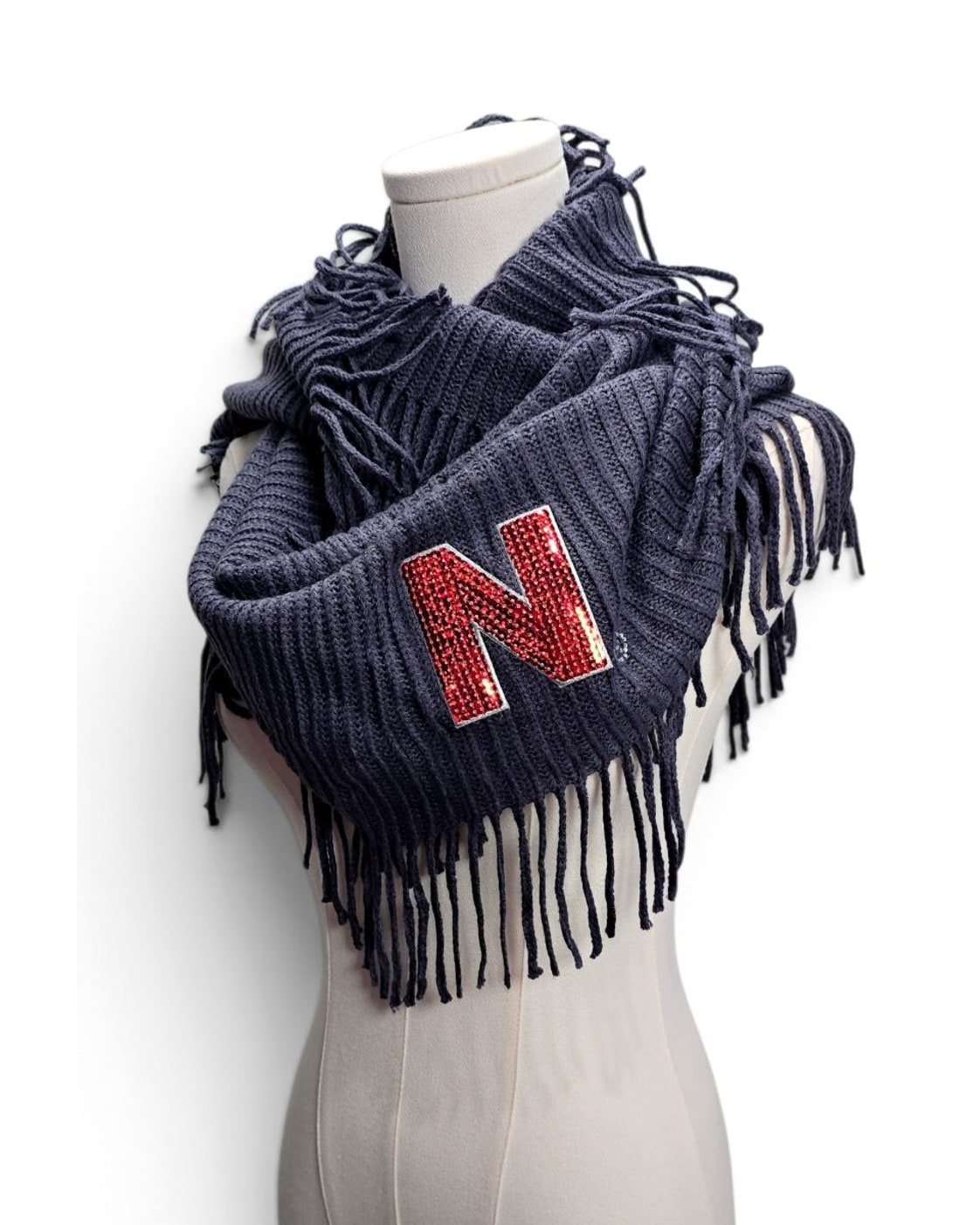 Nebraska Rhinestone N Fringed Scarf