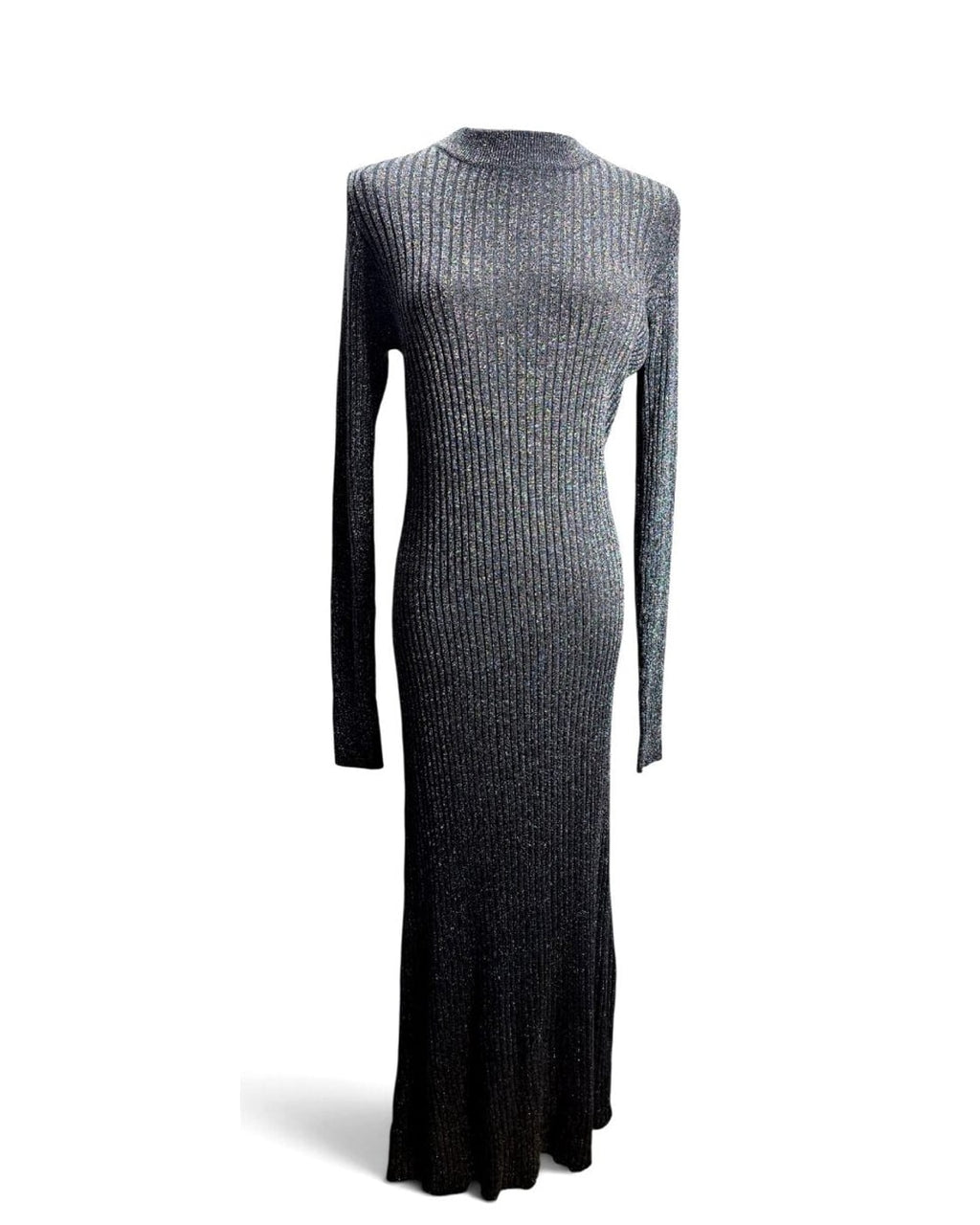 garance Metallic Ribbed Mock-Neck Maxi Dress - NWT