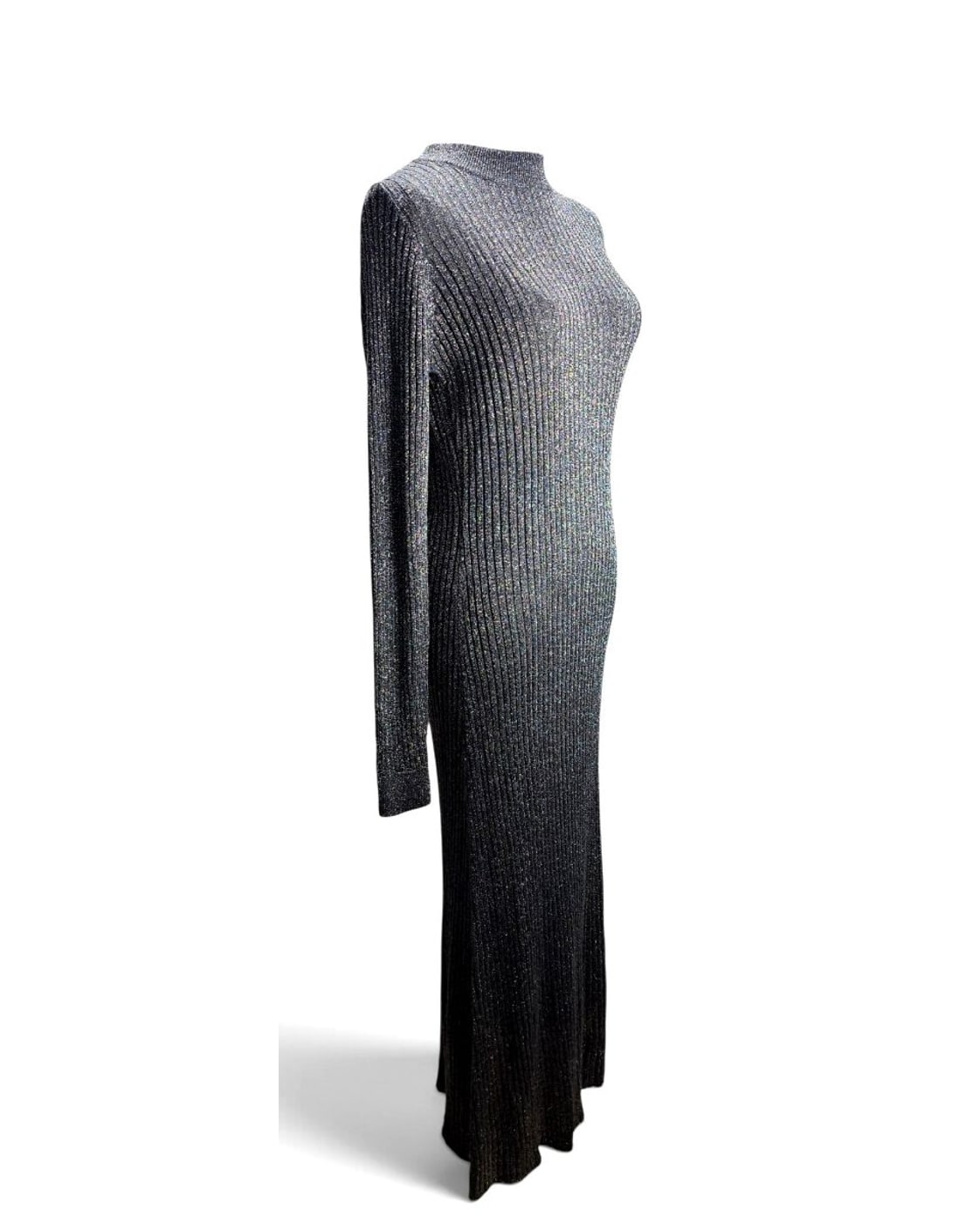 garance Metallic Ribbed Mock-Neck Maxi Dress - NWT