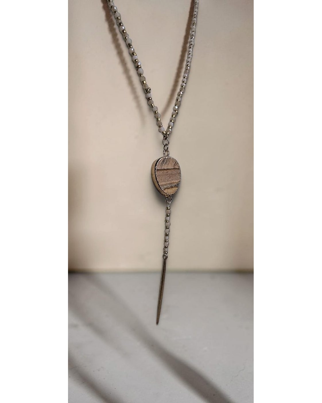 Oval Pendant Spike-Drop Lariat Necklace