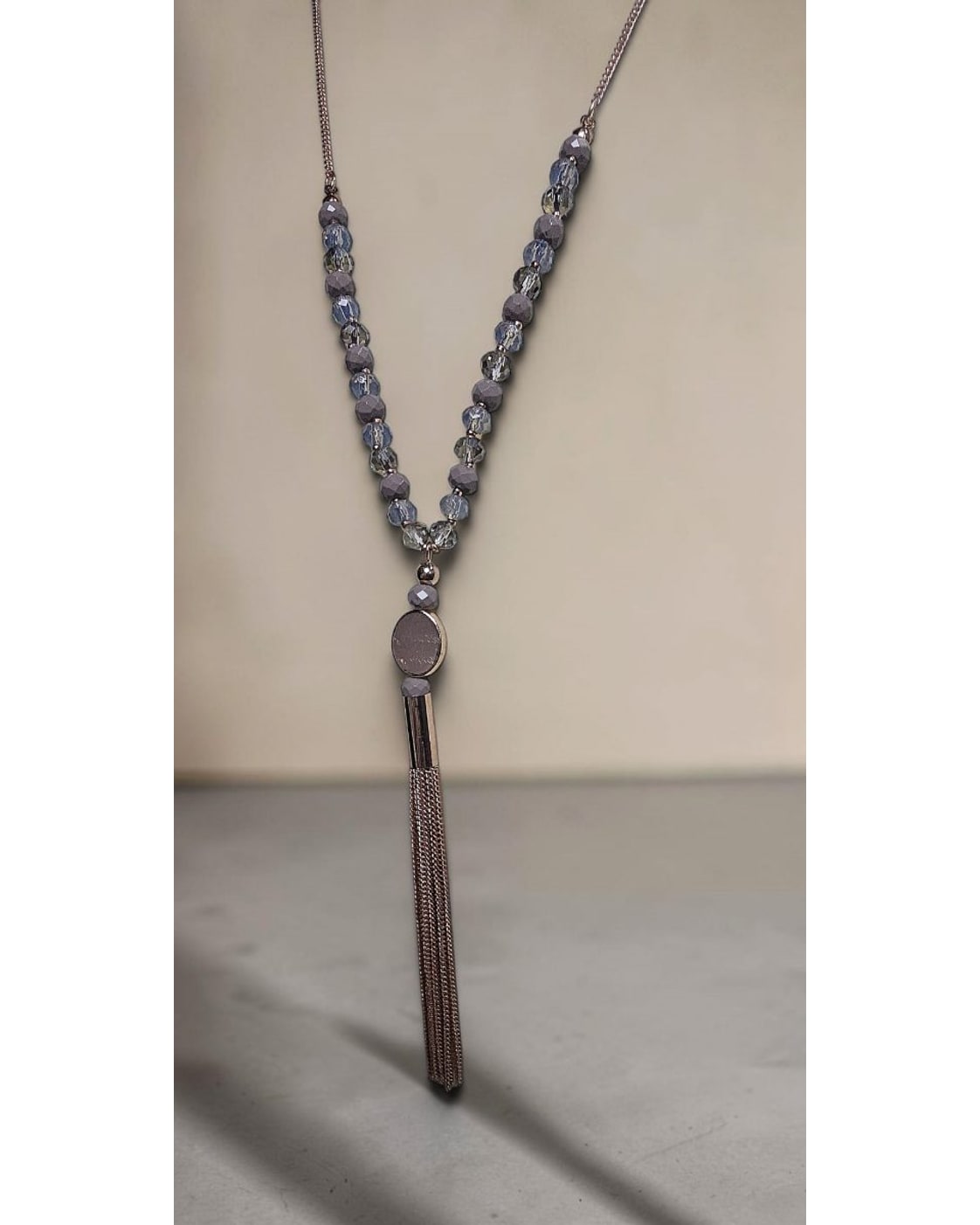 Beaded Tassel Pendant Necklace rose gold