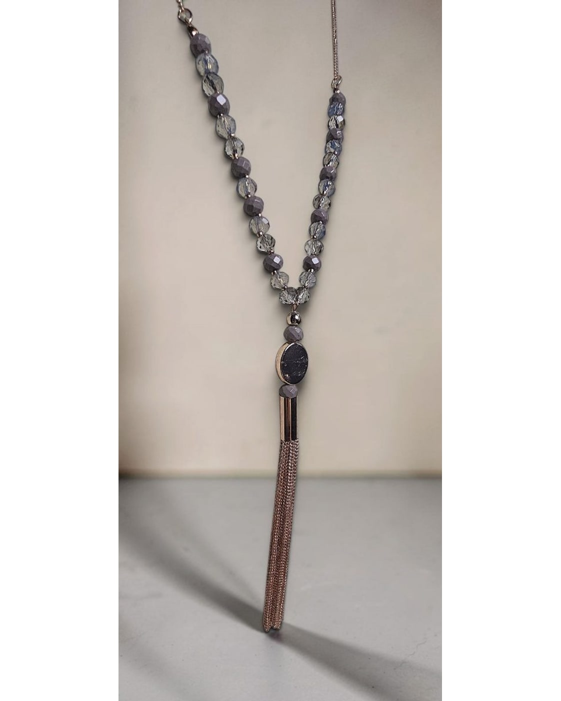 Beaded Tassel Pendant Necklace rose gold