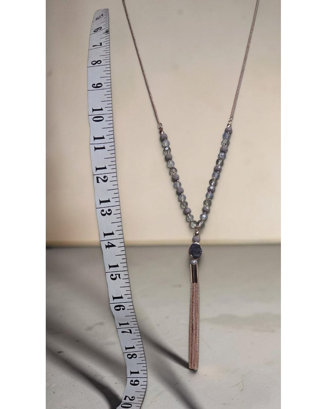 Beaded Tassel Pendant Necklace rose gold
