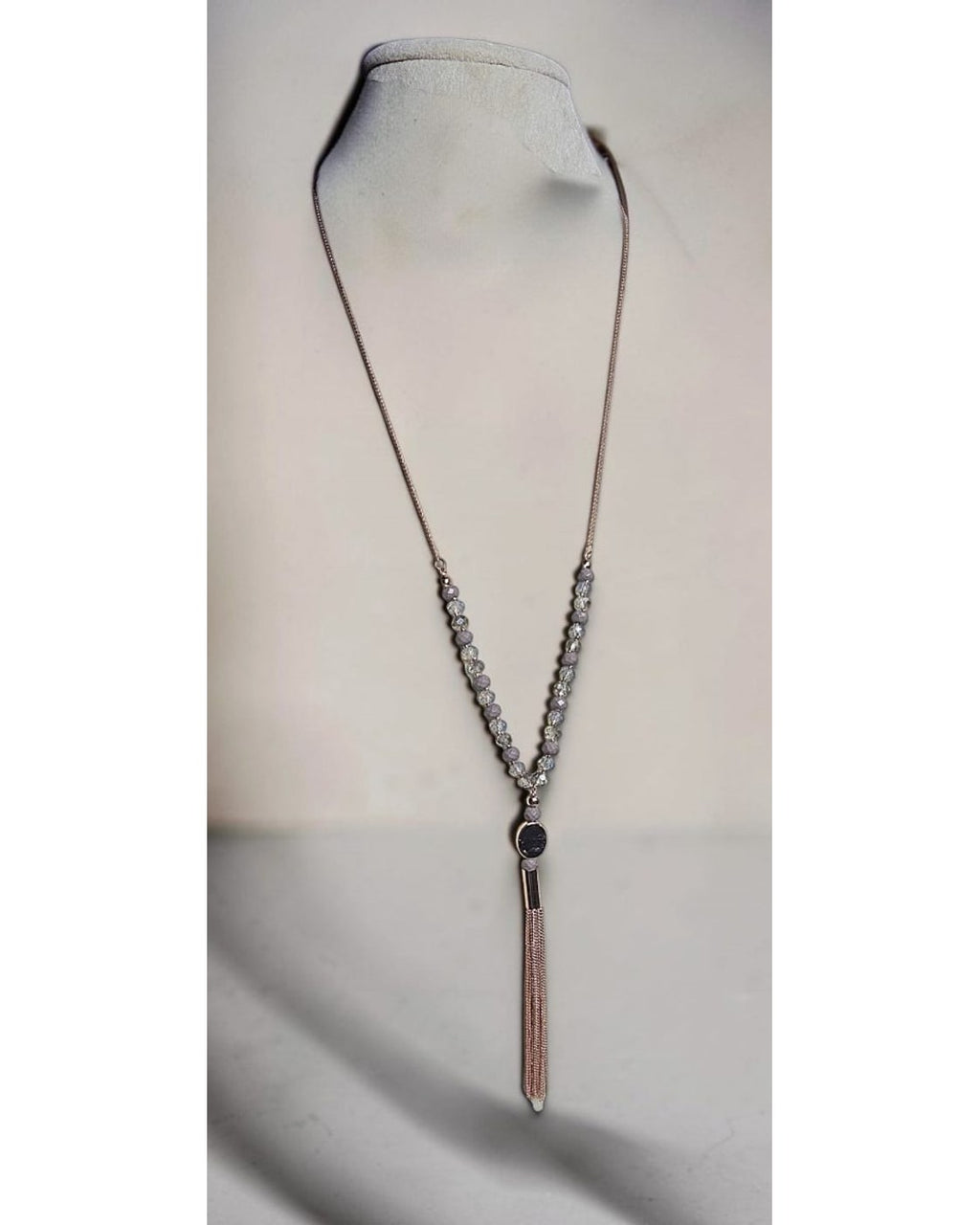 Beaded Tassel Pendant Necklace rose gold