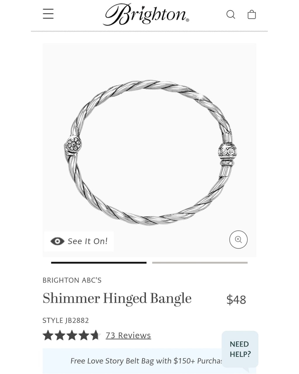 Brighton Twisted Cable Crystal Accent Cuff Bracelet