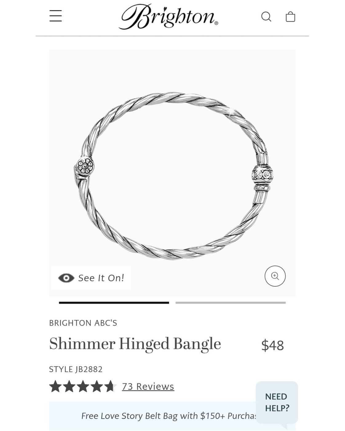 Brighton Twisted Cable Crystal Accent Cuff Bracelet