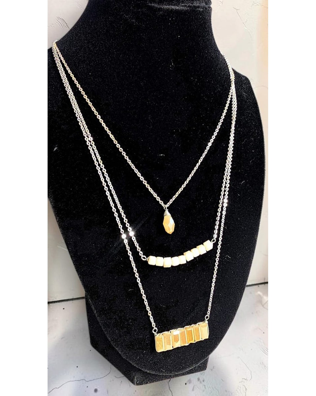 Three-Tier Beaded Crystal Necklace