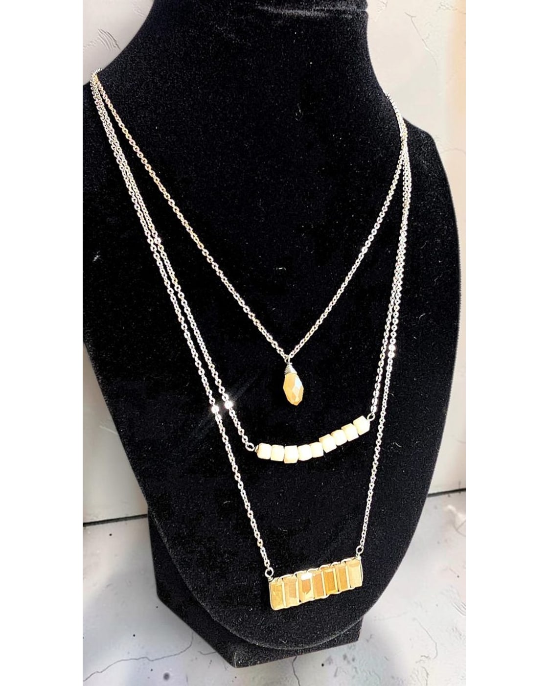 Three-Tier Beaded Crystal Necklace