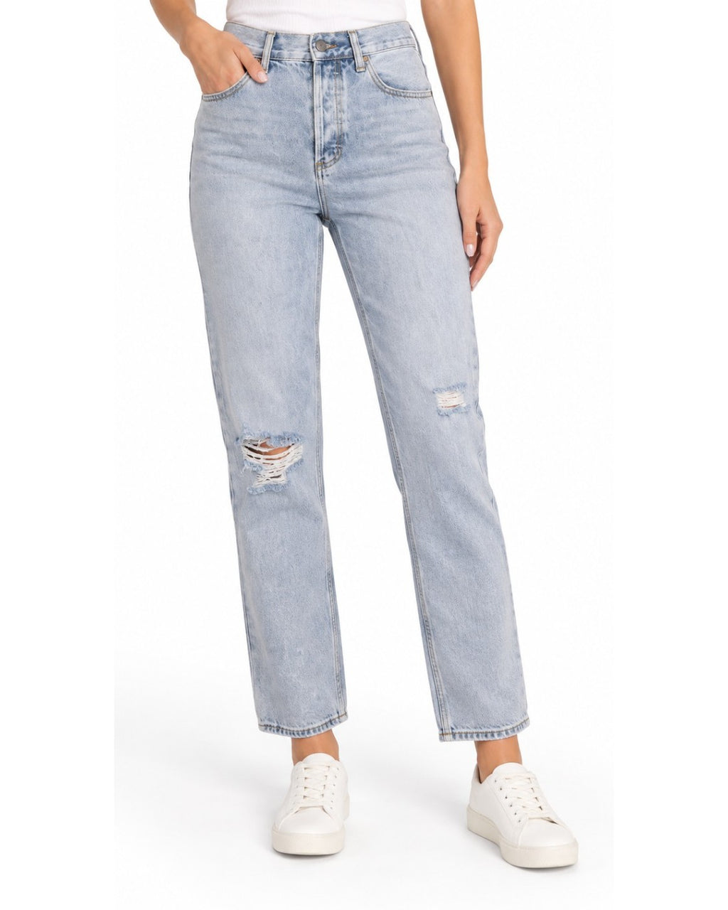Twelve by OnTwelfth Cancun Light Wash Distressed Straight Jeans