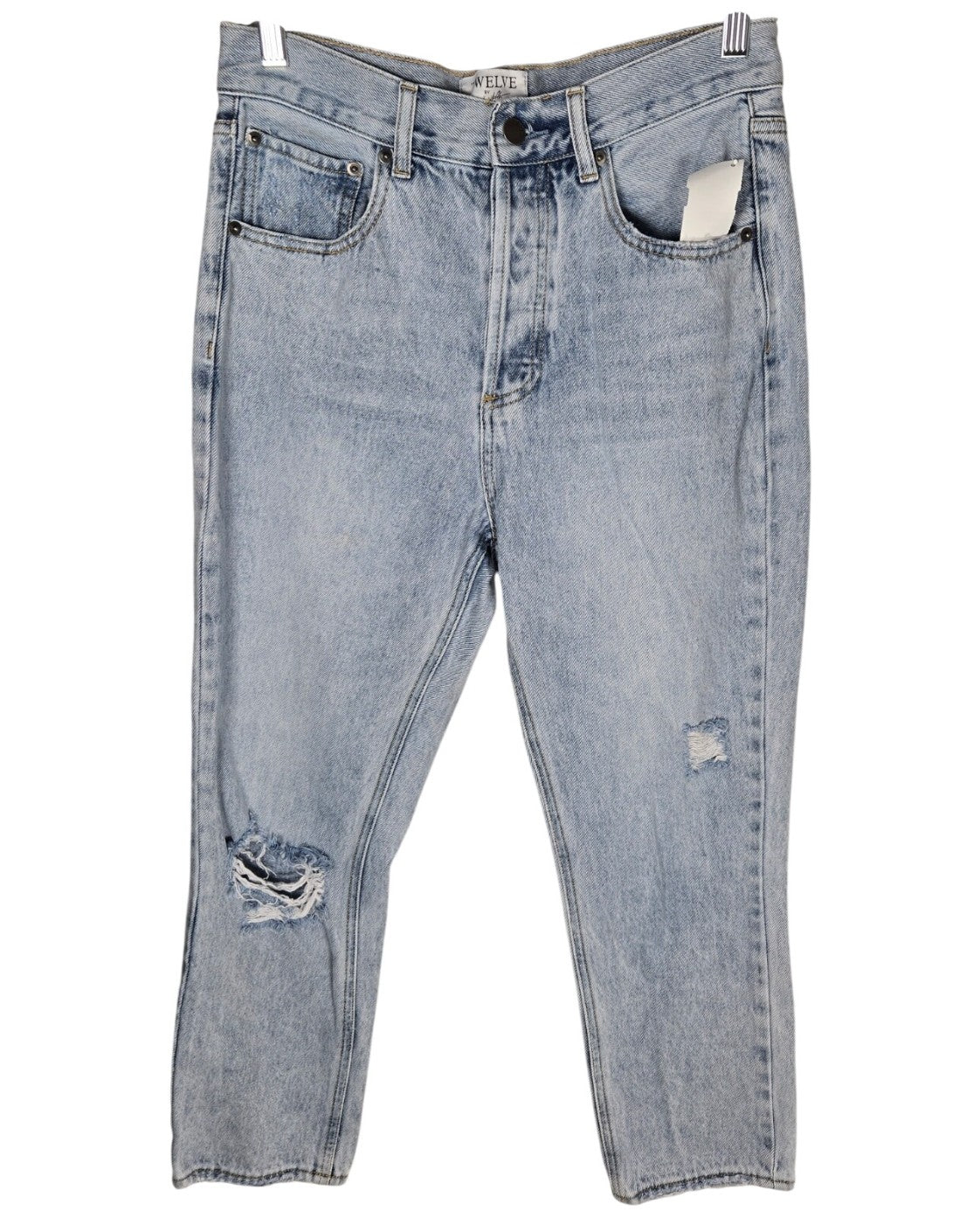 Twelve by OnTwelfth Cancun Light Wash Distressed Straight Jeans
