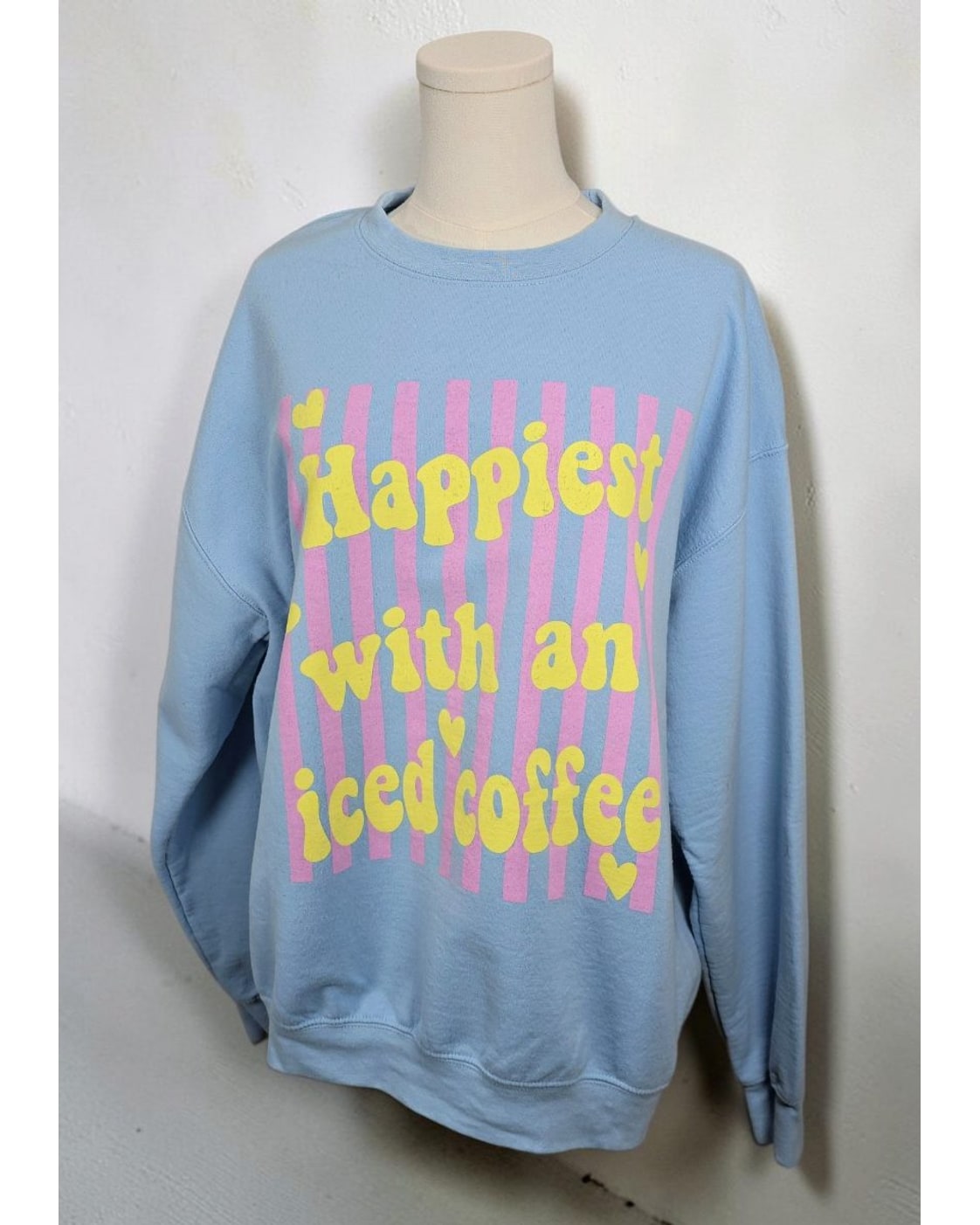 GILDAN Happiest With An Iced Coffee Graphic Crewneck Sweatshirt