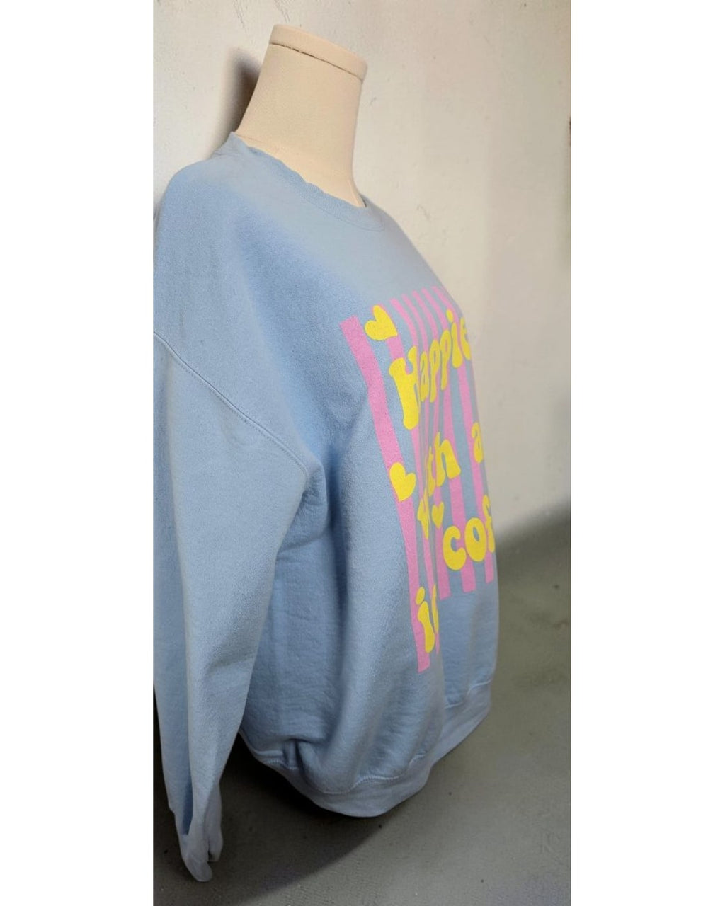 GILDAN Happiest With An Iced Coffee Graphic Crewneck Sweatshirt