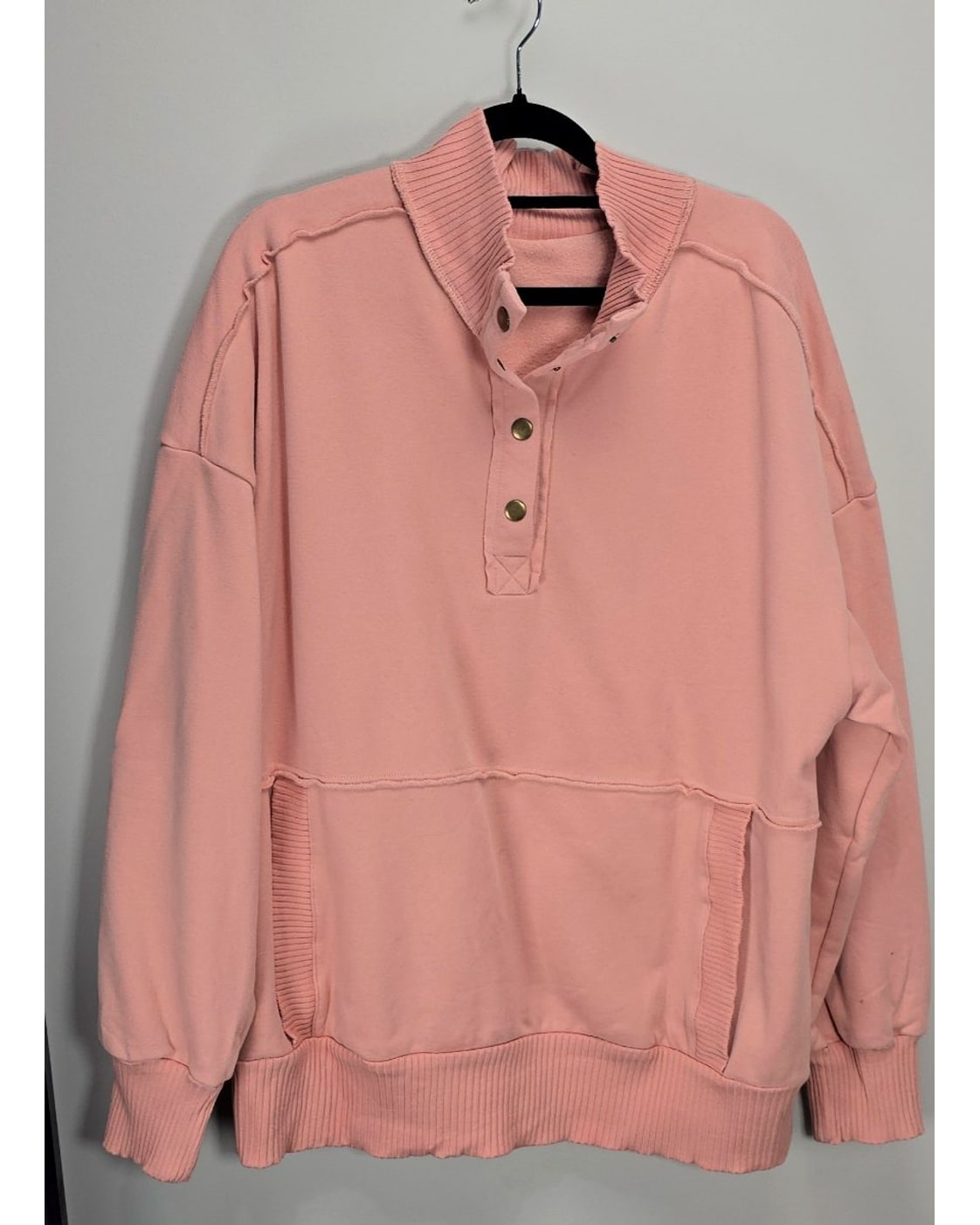 Snap-Neck Kangaroo Pocket Sweatshirt