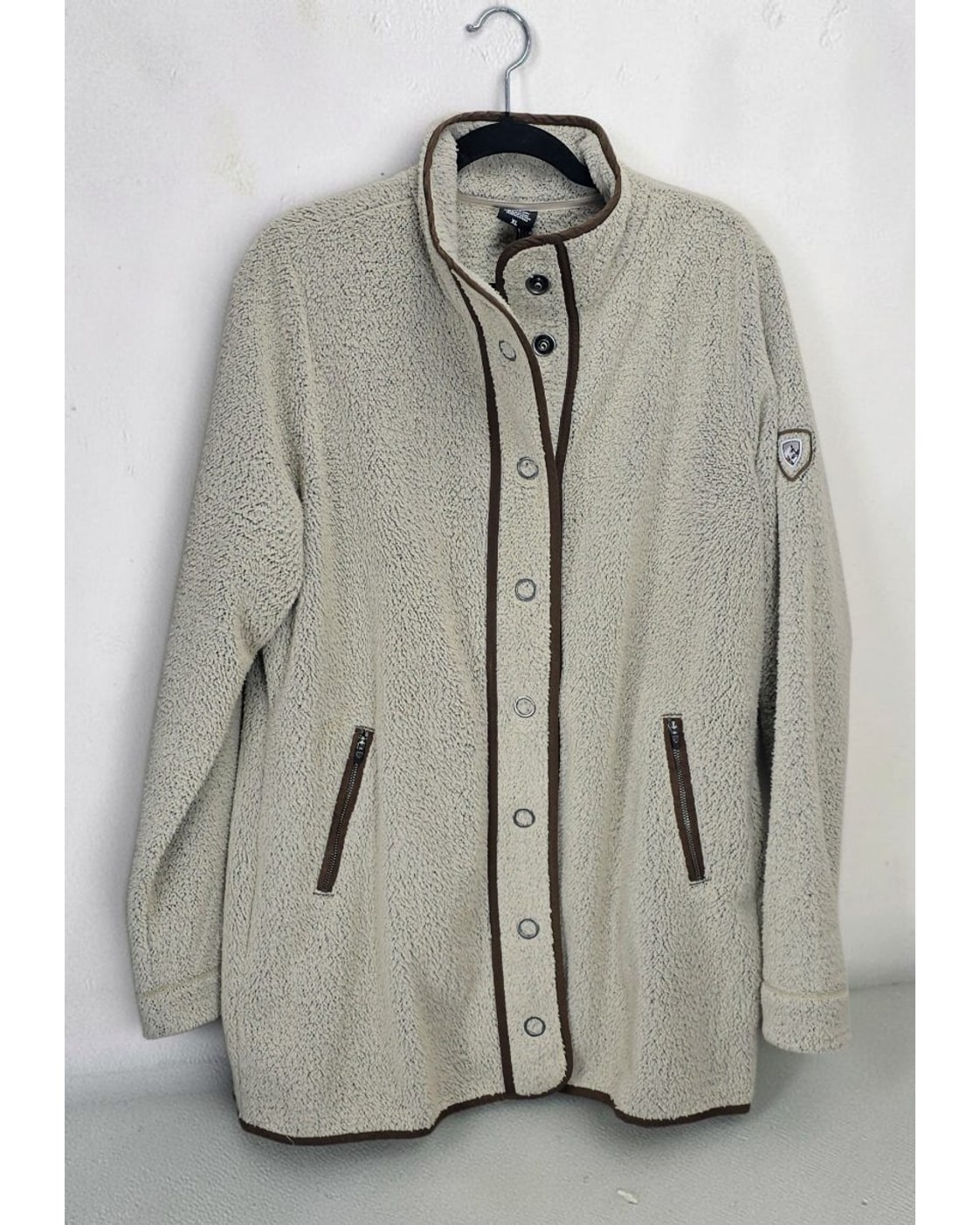 Sherpa Snap-Front Fleece Jacket With Contrast Trim