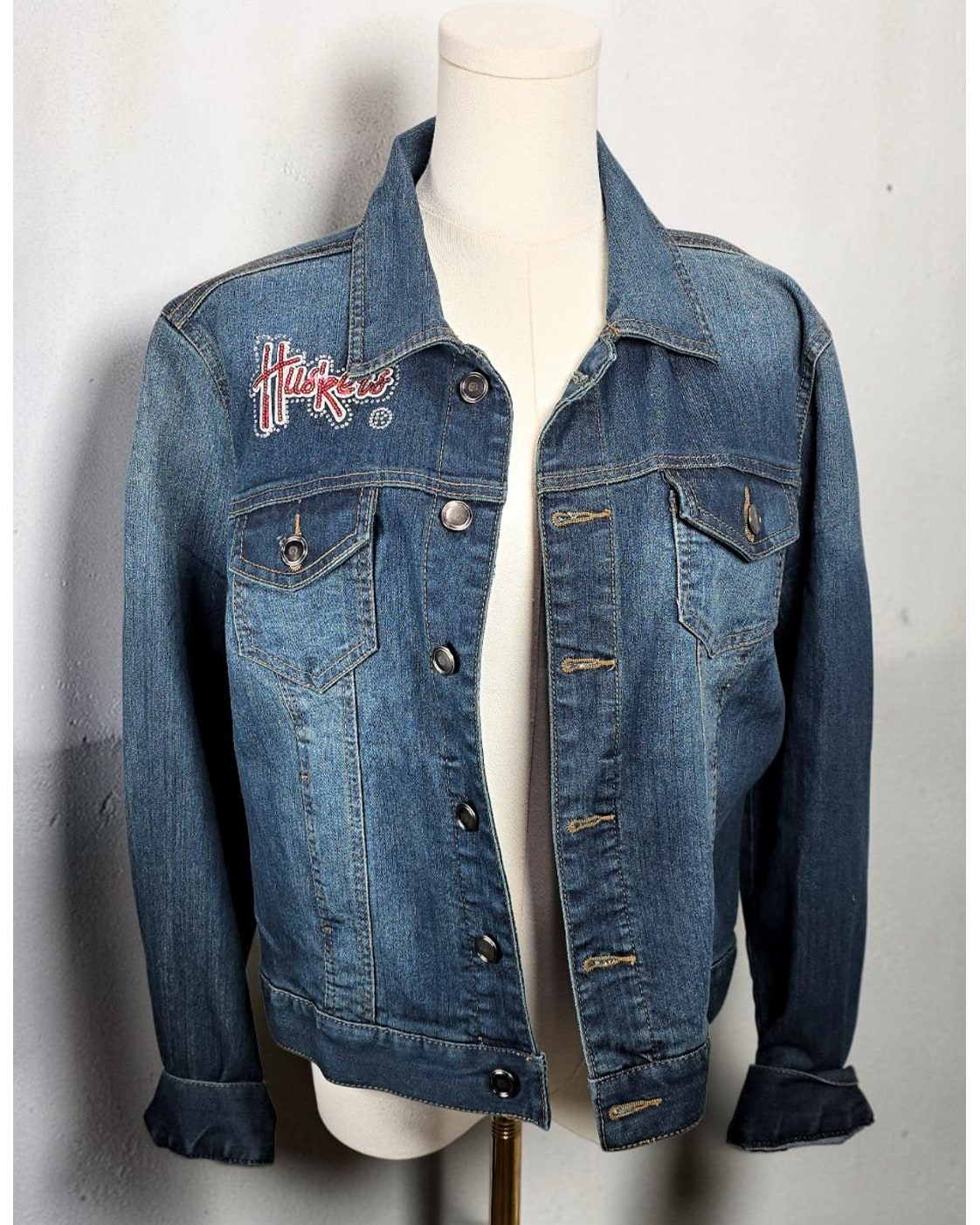 FADED GLORY Nebraska Huskers Rhinestone Denim Jacket - Style# FL33D0690