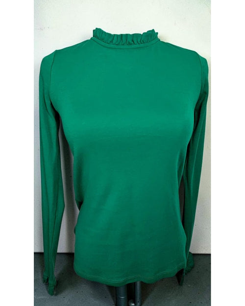Green ANN TAYLOR Ruffle-Trim Long-Sleeve Knit Top, size XS
