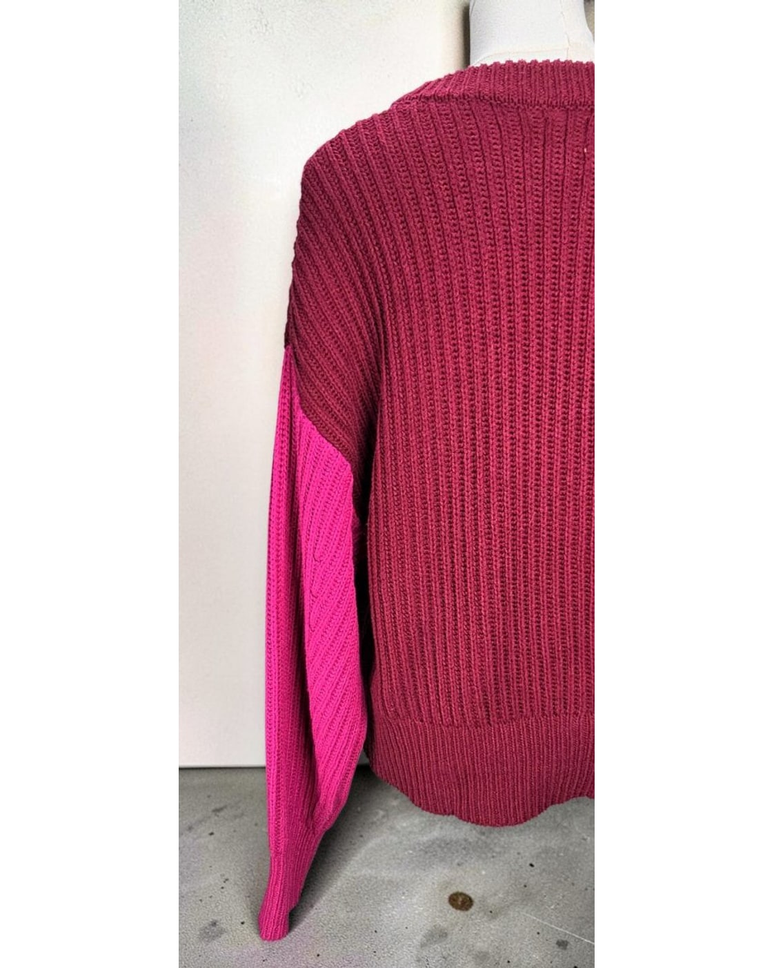 Pink A New Day Cropped Colorblock Crewneck Sweater, size XS