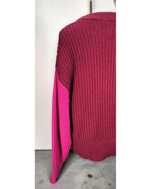 Pink A New Day Cropped Colorblock Crewneck Sweater, size XS