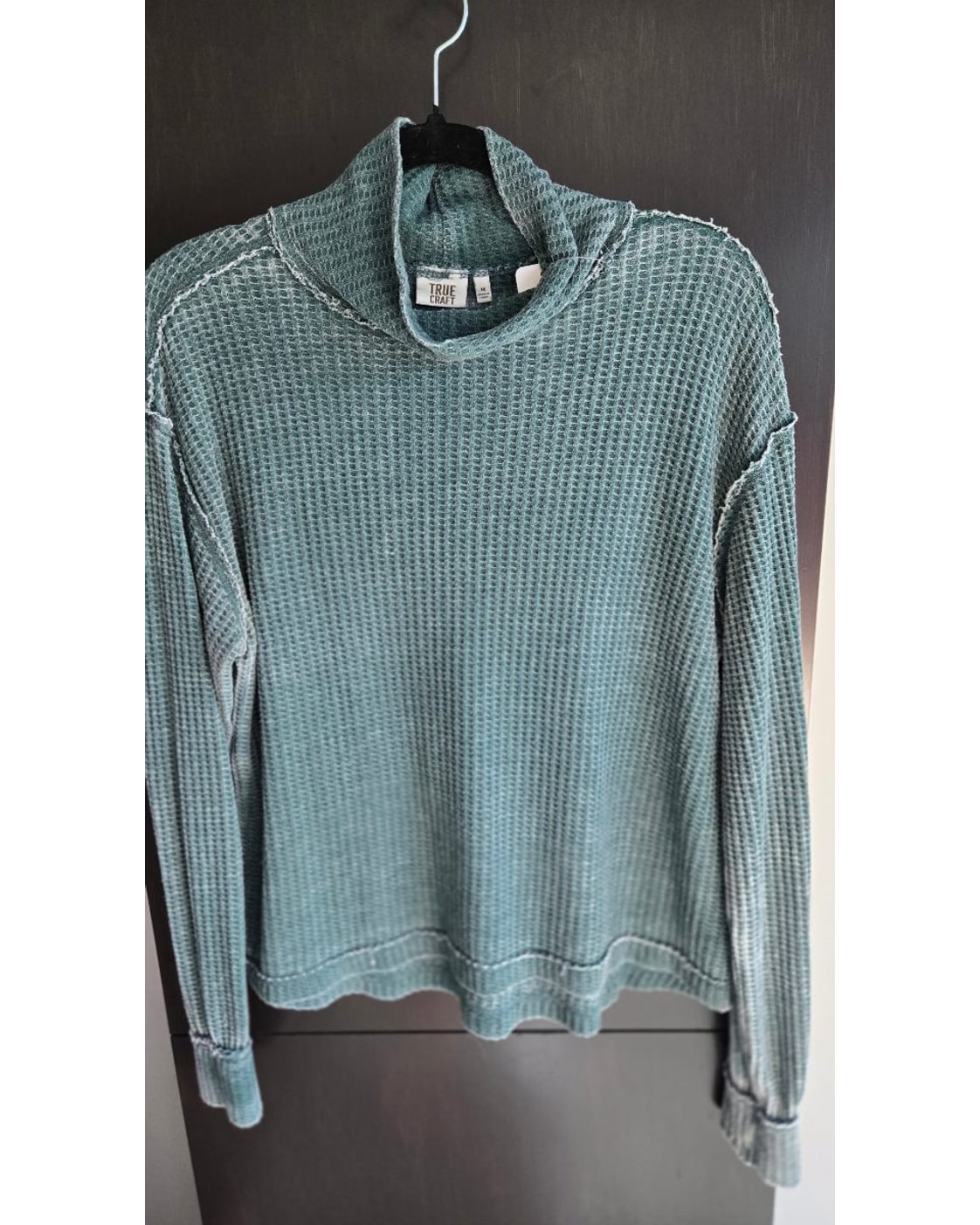TRUE CRAFT Waffle-Knit Mock-Neck Top