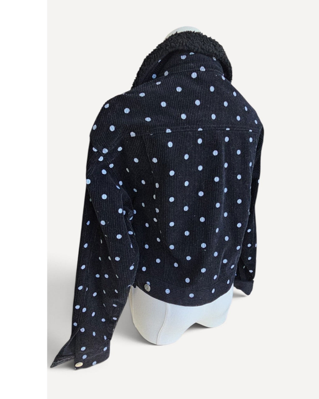 White Fika The Brand Polka-Dot Corduroy Sherpa-Collar Jacket, size S – photo 3