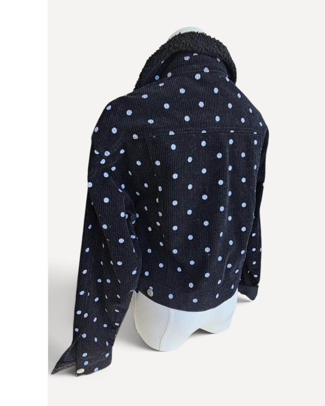 White Fika The Brand Polka-Dot Corduroy Sherpa-Collar Jacket, size S – photo 3