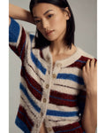 maeve Striped Fuzzy Short-Sleeve Cardigan