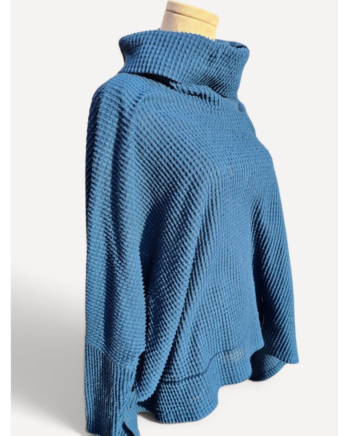 Blue Cherish Cowl-Neck Poncho Sweater, size L
