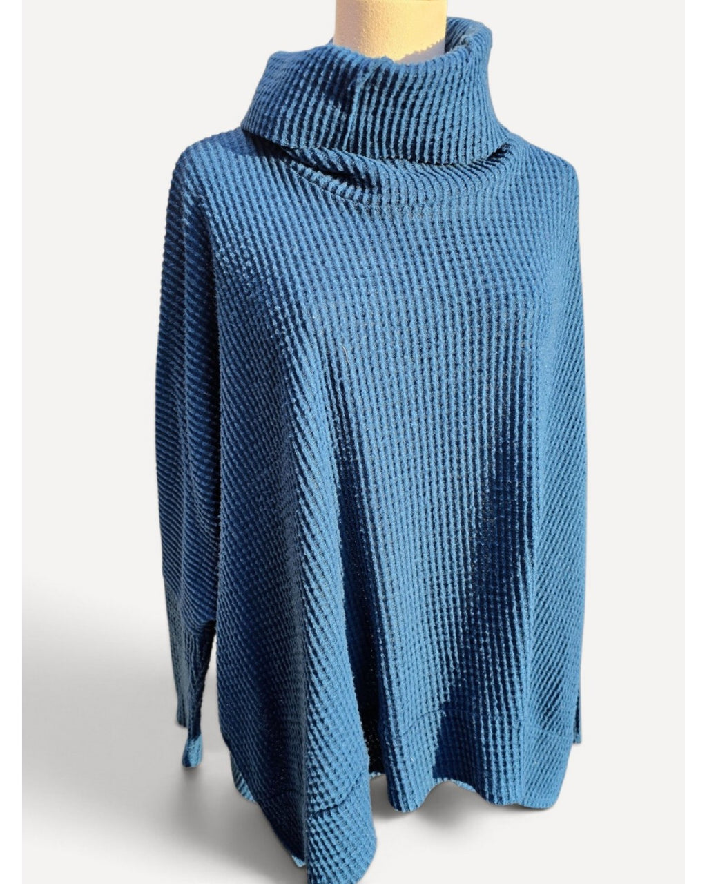 Blue Cherish Cowl-Neck Poncho Sweater, size L – photo 2