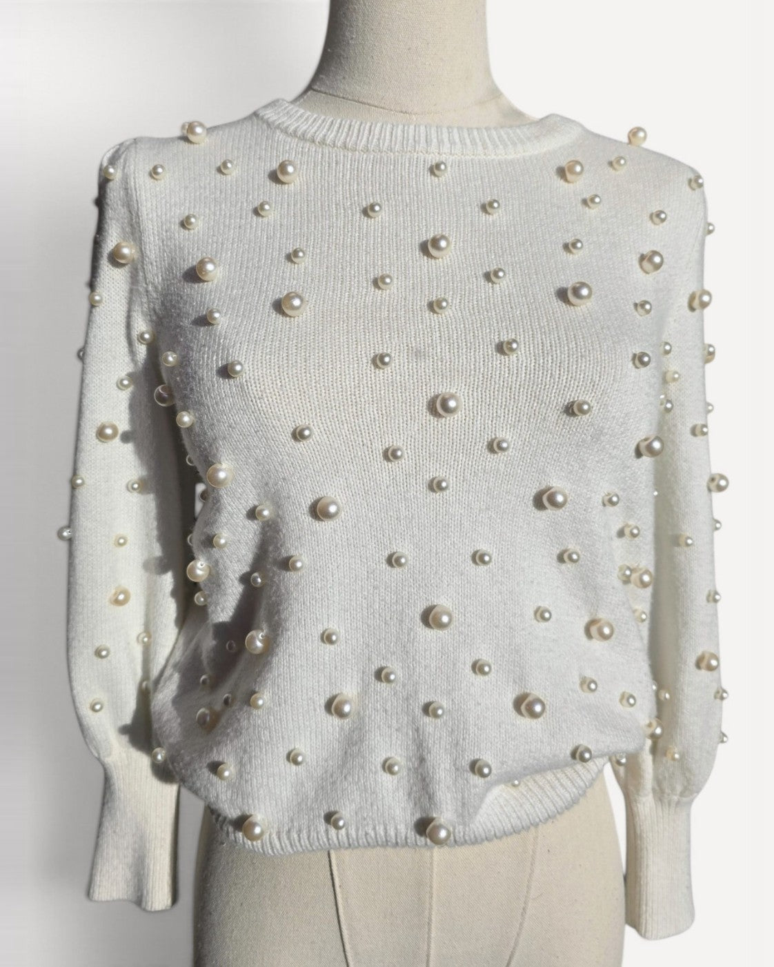 Beige Lily Pulitzer Pearl-Embellished Puff-Sleeve Sweater, size XS – photo 2