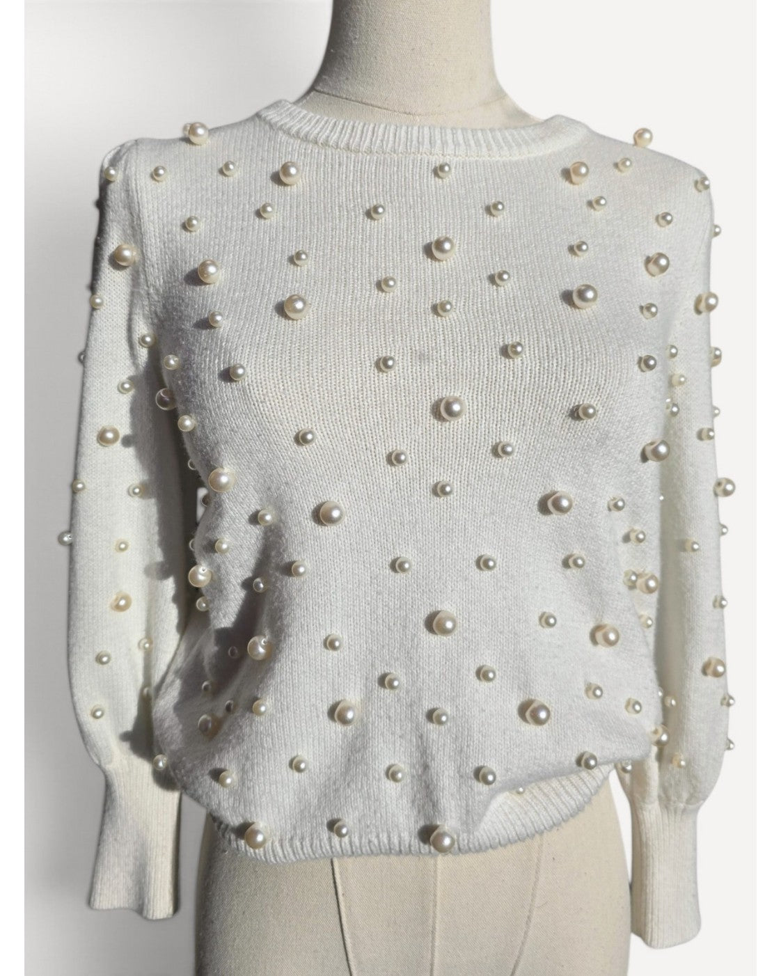 Beige Lily Pulitzer Pearl-Embellished Puff-Sleeve Sweater, size XS – photo 2