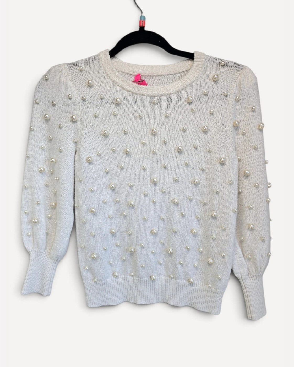 Beige Lily Pulitzer Pearl-Embellished Puff-Sleeve Sweater, size XS – photo 3