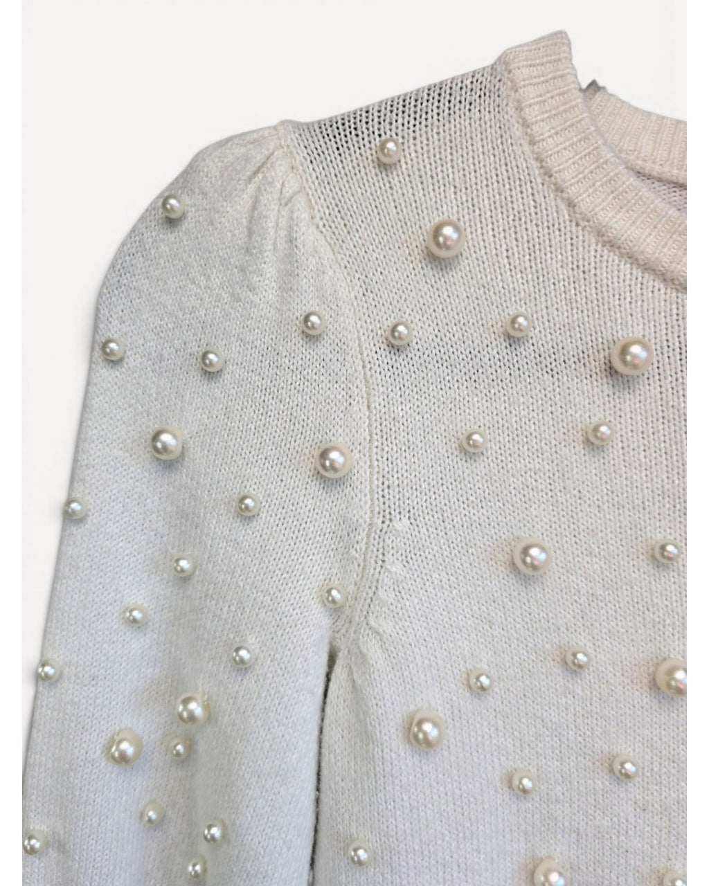 Beige Lily Pulitzer Pearl-Embellished Puff-Sleeve Sweater, size XS – photo 4