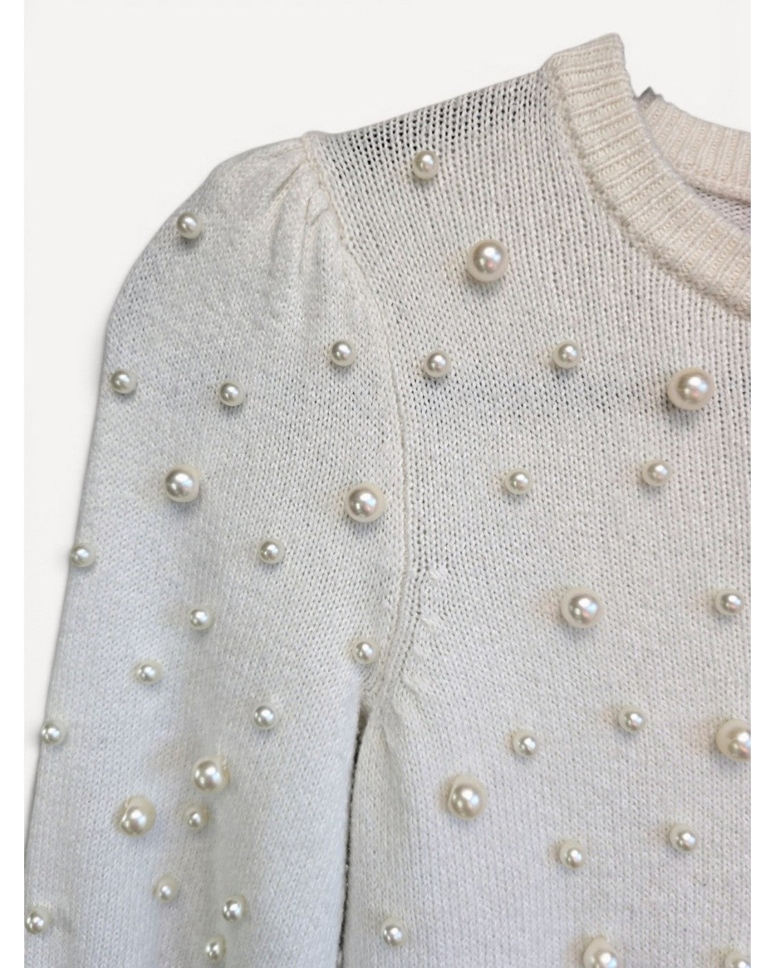 Beige Lily Pulitzer Pearl-Embellished Puff-Sleeve Sweater, size XS – photo 4