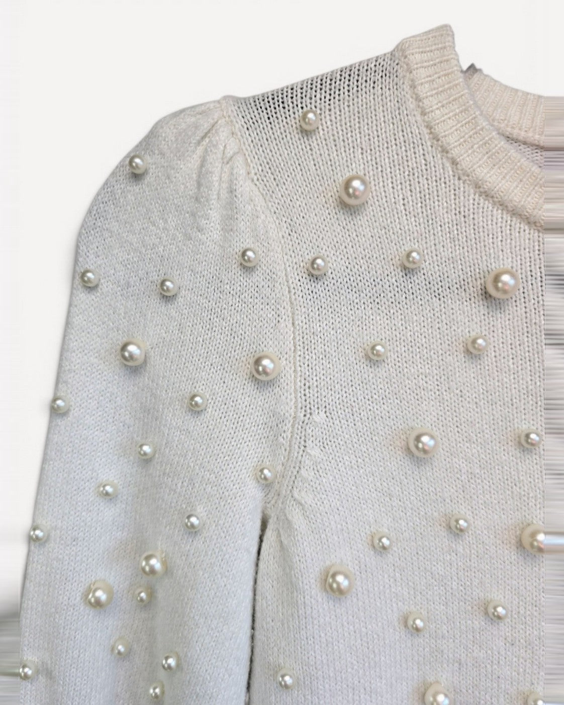 Beige Lily Pulitzer Pearl-Embellished Puff-Sleeve Sweater, size XS – photo 4