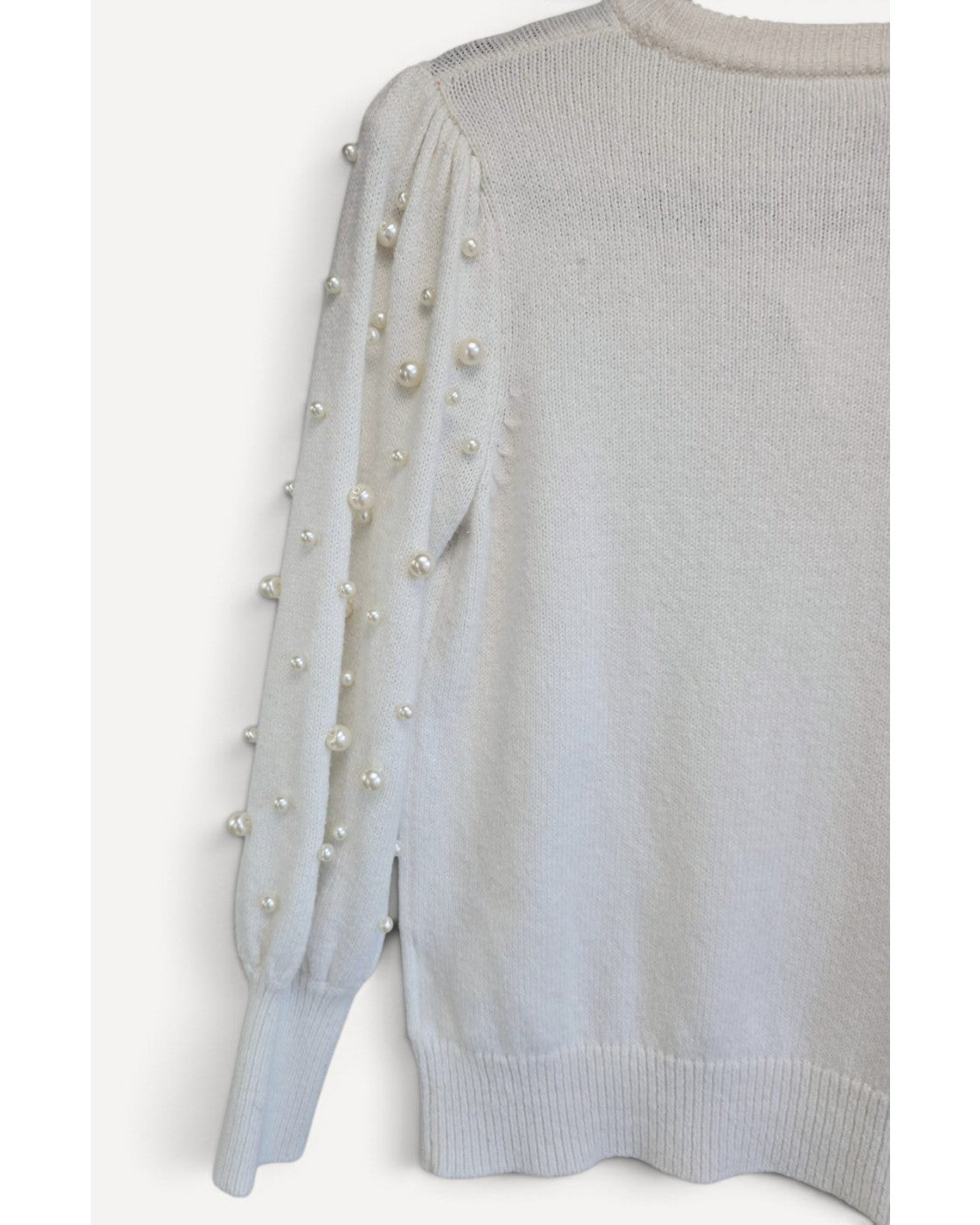 Beige Lily Pulitzer Pearl-Embellished Puff-Sleeve Sweater, size XS – photo 5