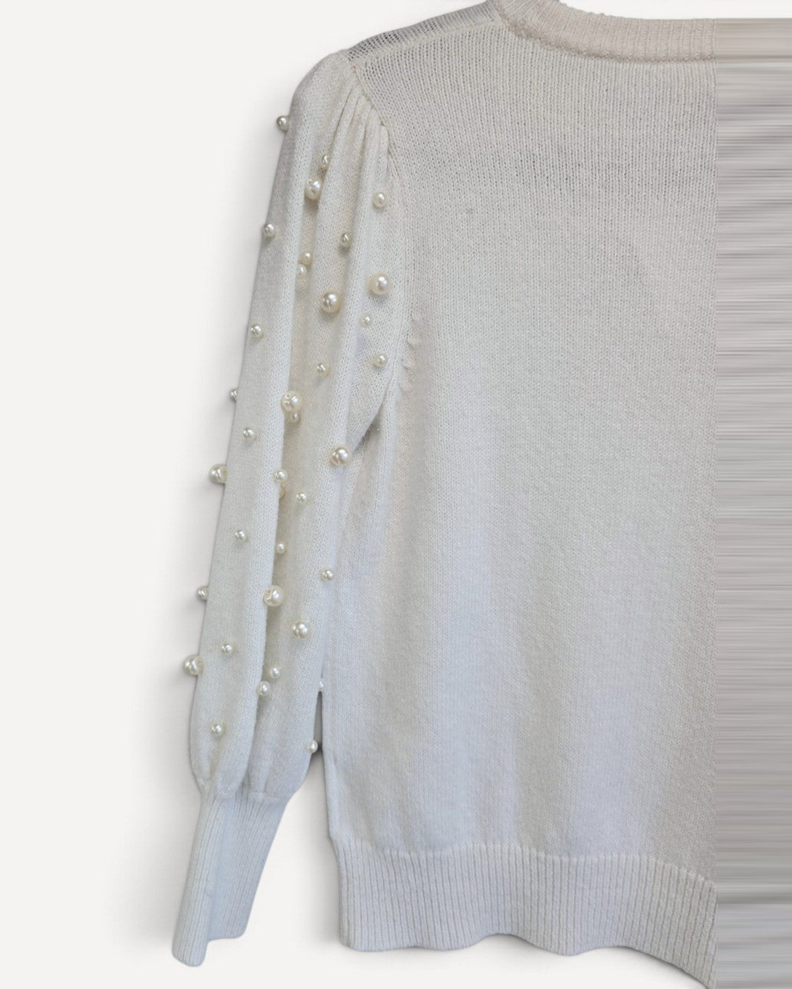 Beige Lily Pulitzer Pearl-Embellished Puff-Sleeve Sweater, size XS – photo 5