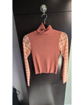ZARA Sheer Plaid-Sleeve Cropped Turtleneck