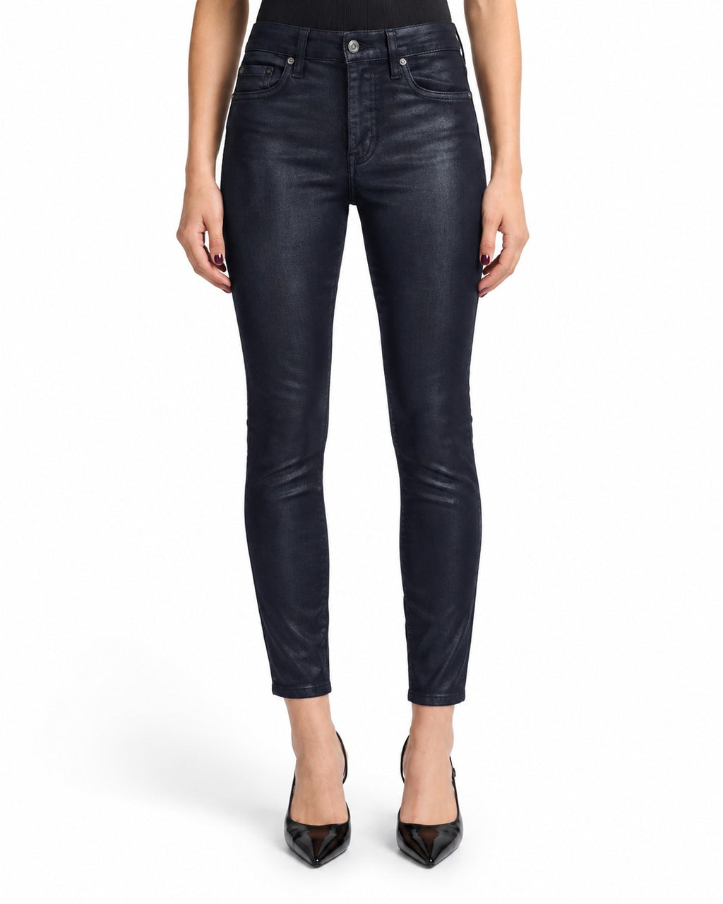 7 For All Mankind High Waisted Ankle Skinny Jean in Ink Coated
