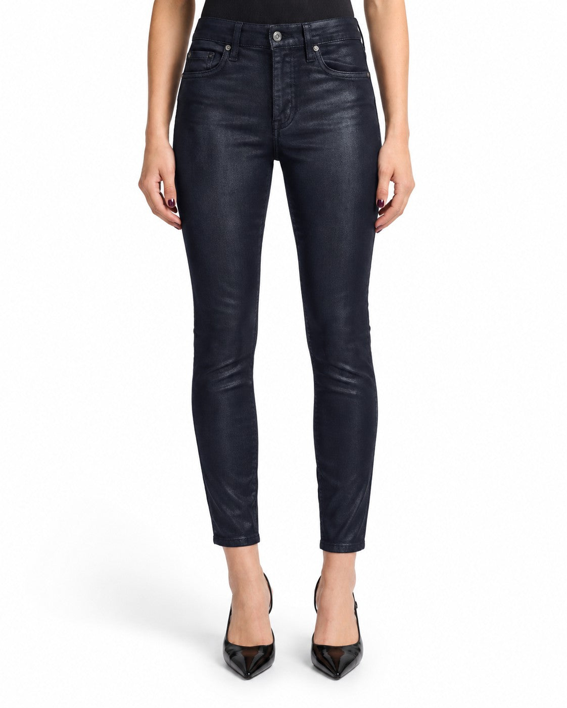 7 For All Mankind High Waisted Ankle Skinny Jean in Ink Coated